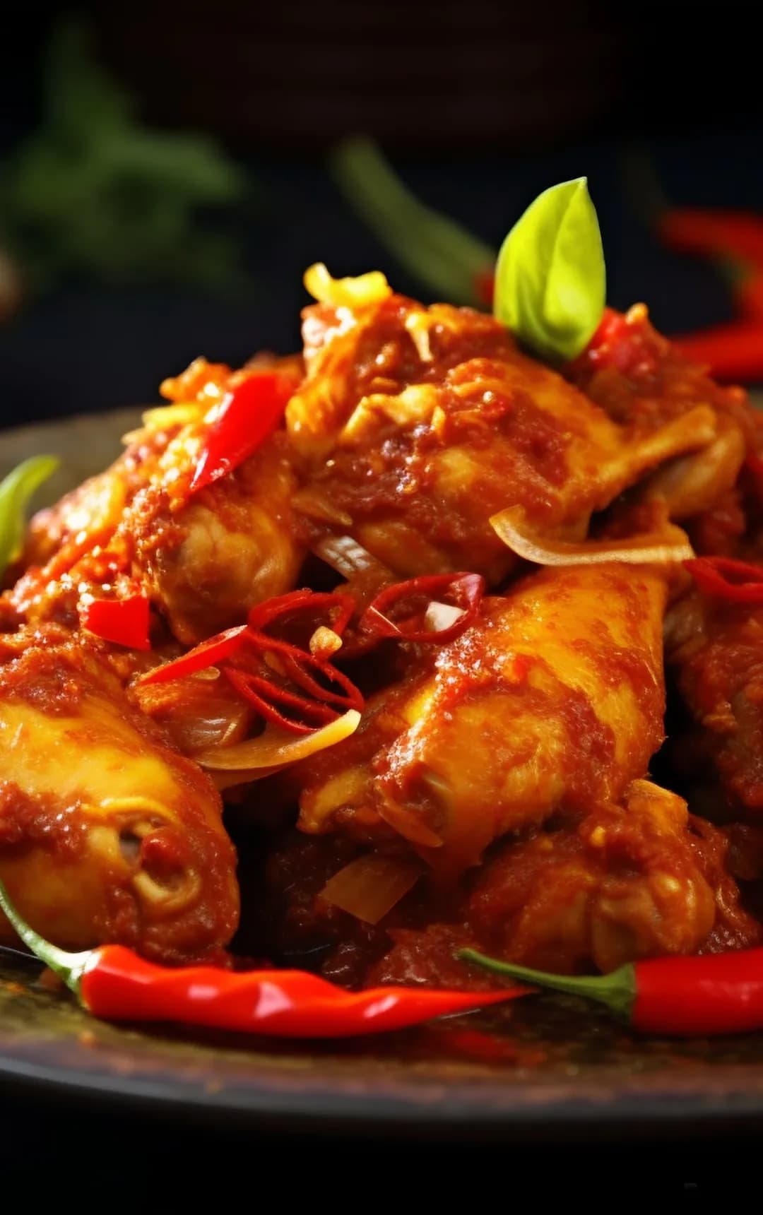 Chicken wings tossed with fresh chillies