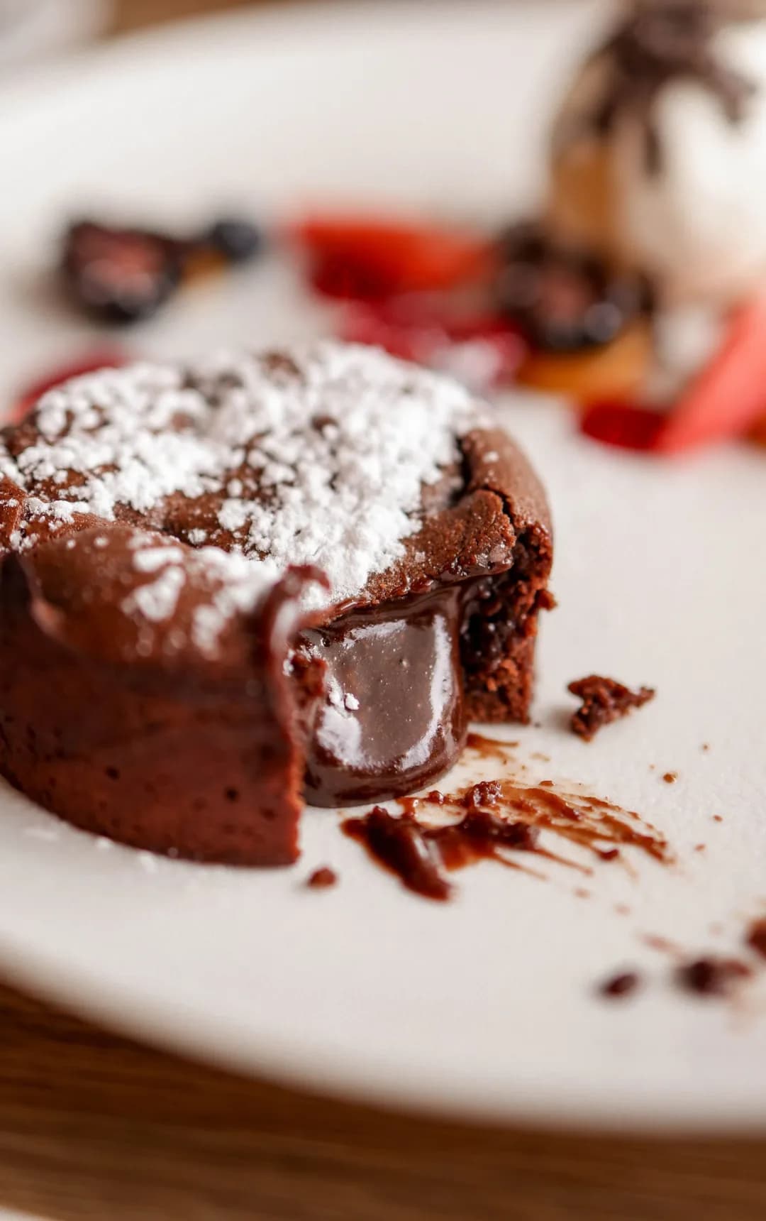 A chocolate lava cake with the centre running