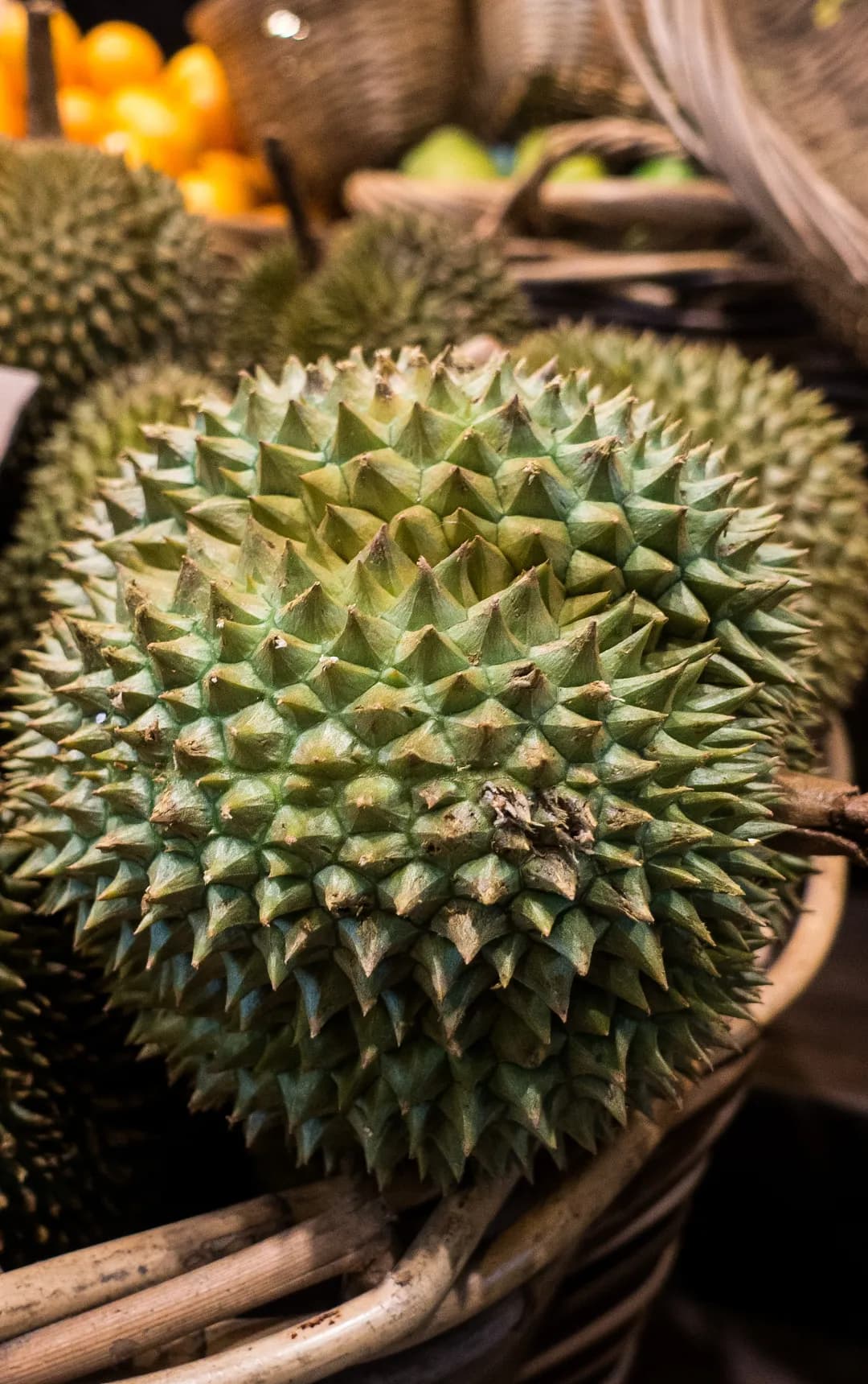 Fresh durian in a basket