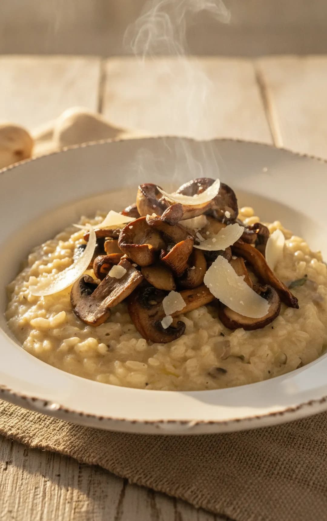 A bowl of creamy mushroom risotto