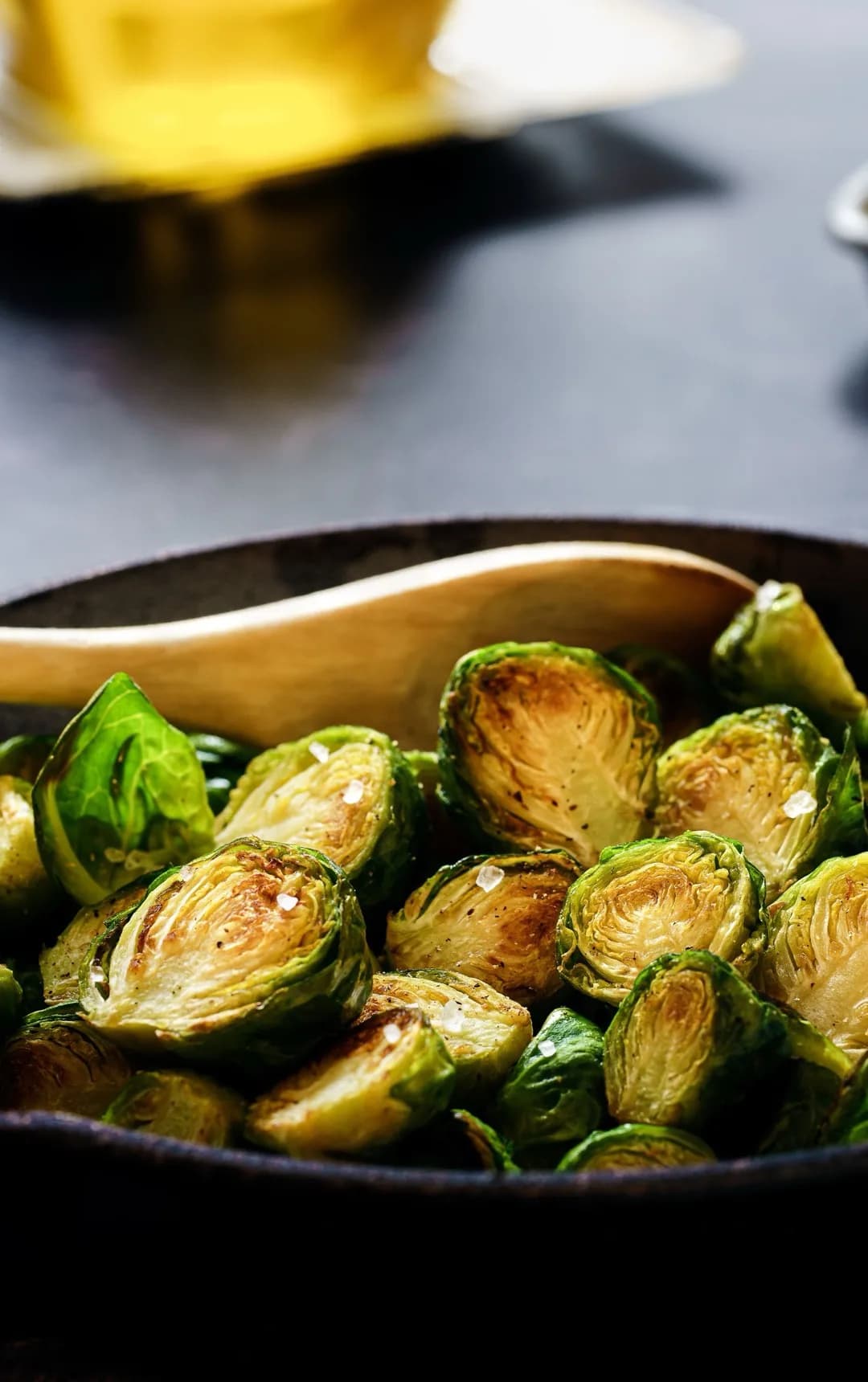 Roasted Brussels sprouts in a pan