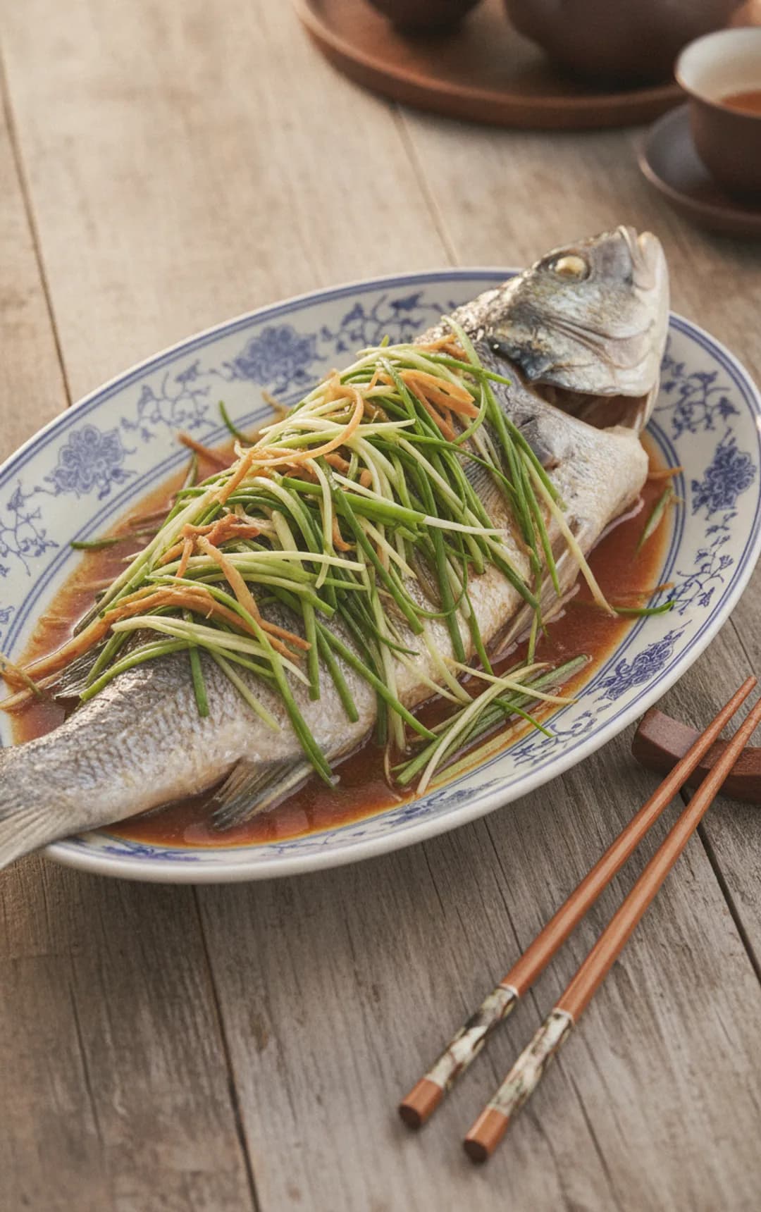 A whole fish served head-on